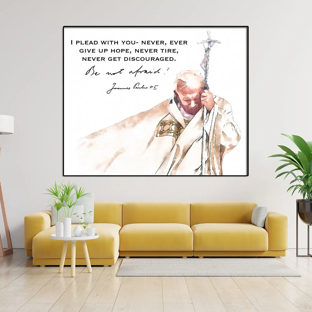 Saint Quote Print Catholic Watercolor St John Paul II Wall Art Canvas Painting Lord Poster Be Not Afraid Picture For Room Decor