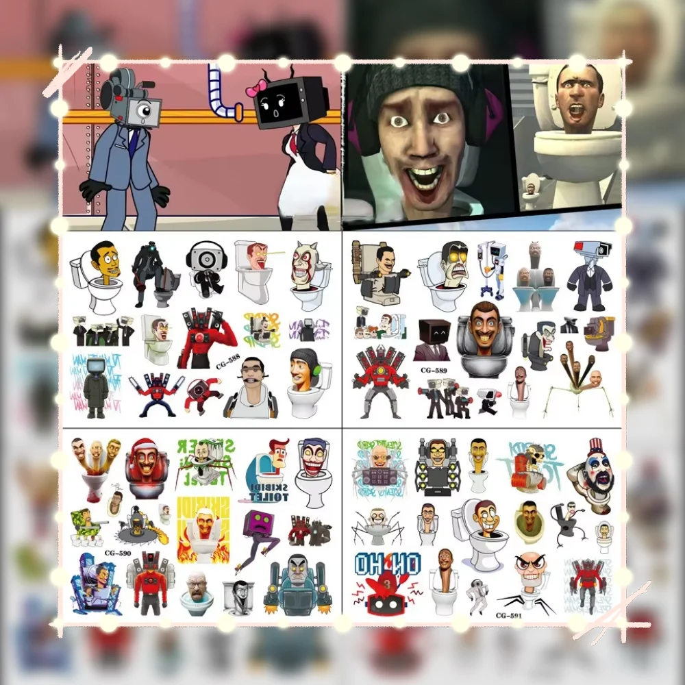 Skibidi Toilet Theme Temporary Tattoo Stickers Kids Cute Birthday Party Supplies Favors - Kids' Tattoo Decoration