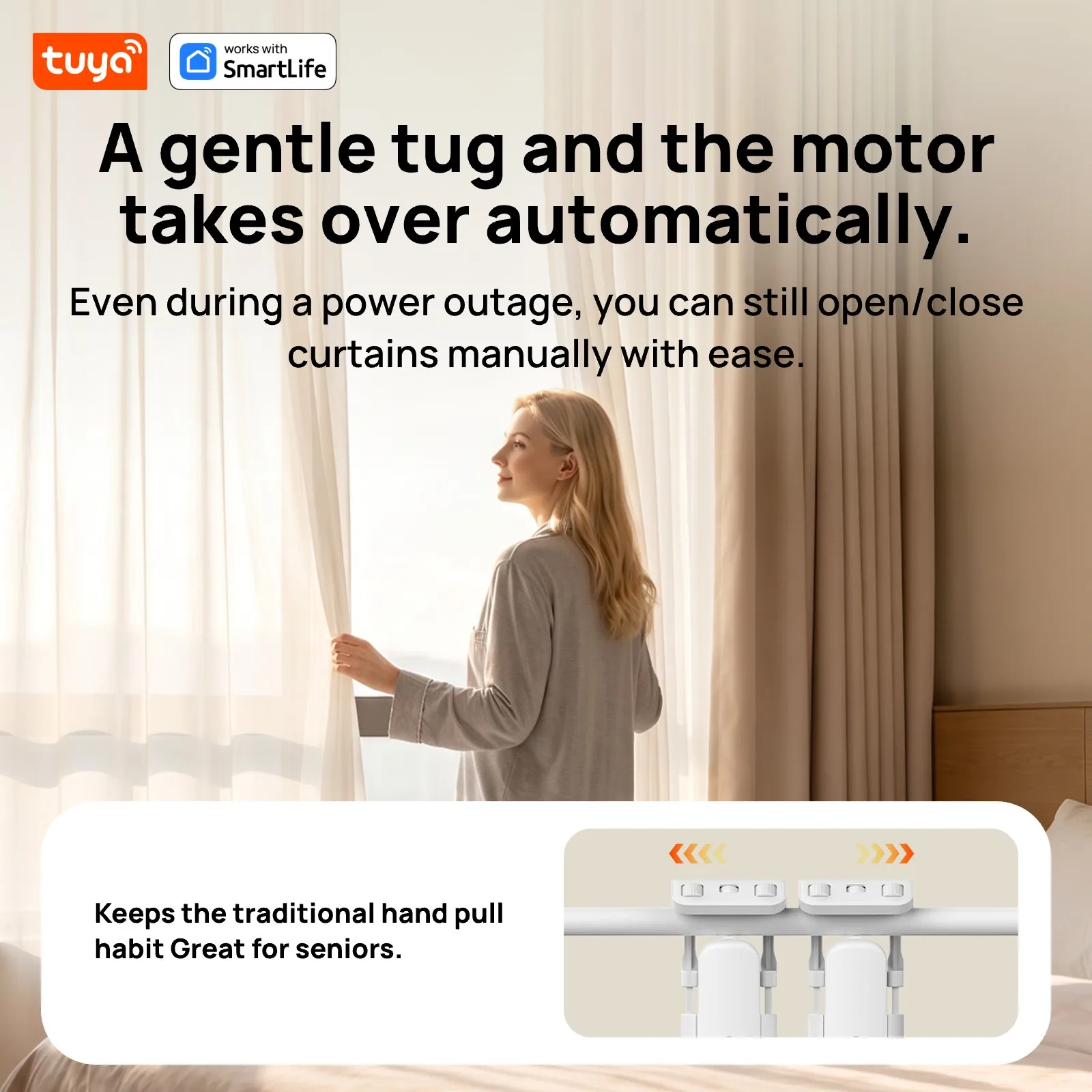 Tuya Smart Curtain Robot Curtain Motor 3-in-1 Wi-Fi Tuya APP Remote control Timed switch,Pull-to-start For Rod&TU Tracks-Double