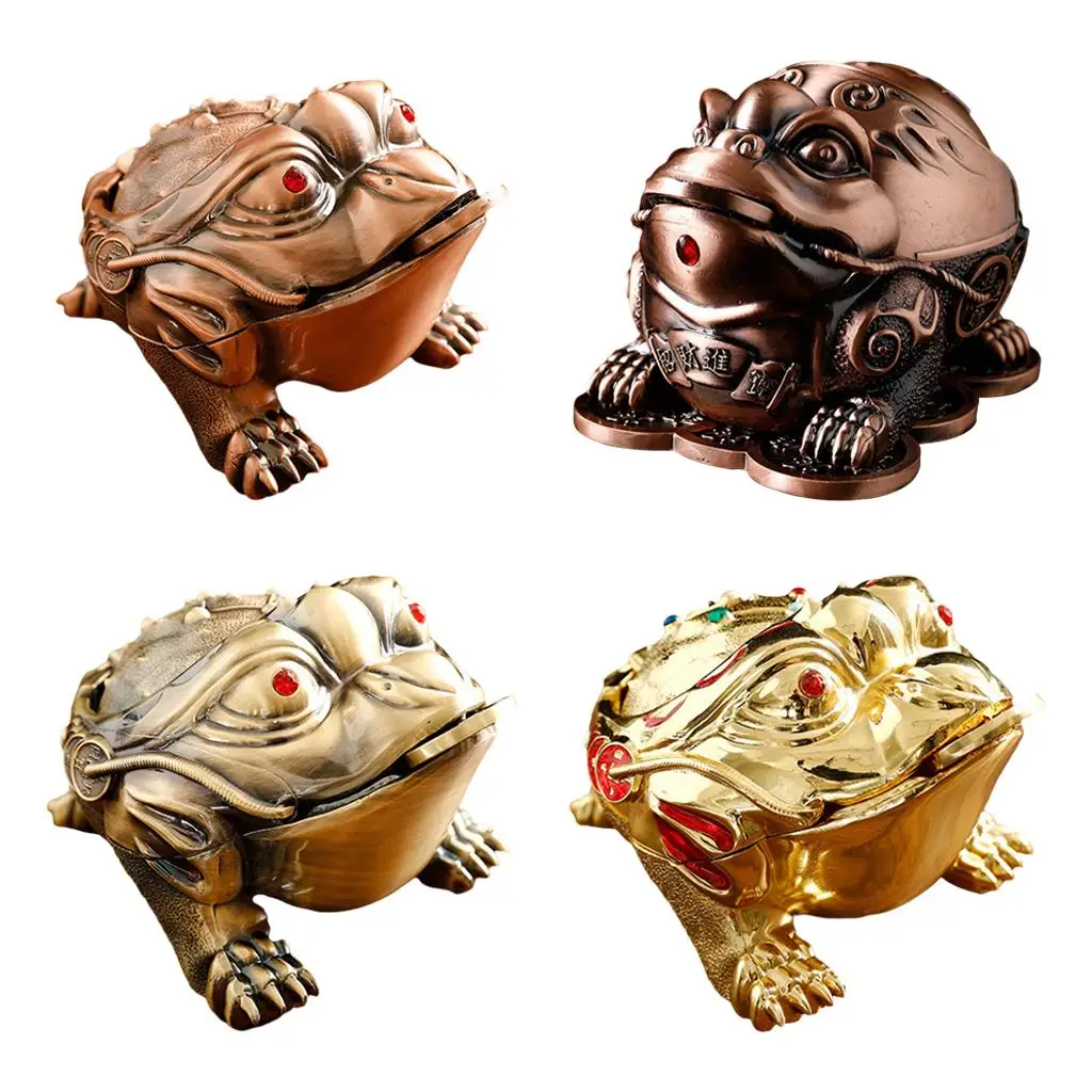 Lucky Toad Frog Ashtray for Cigarettes Ash Tray Statue with Coin Decoration