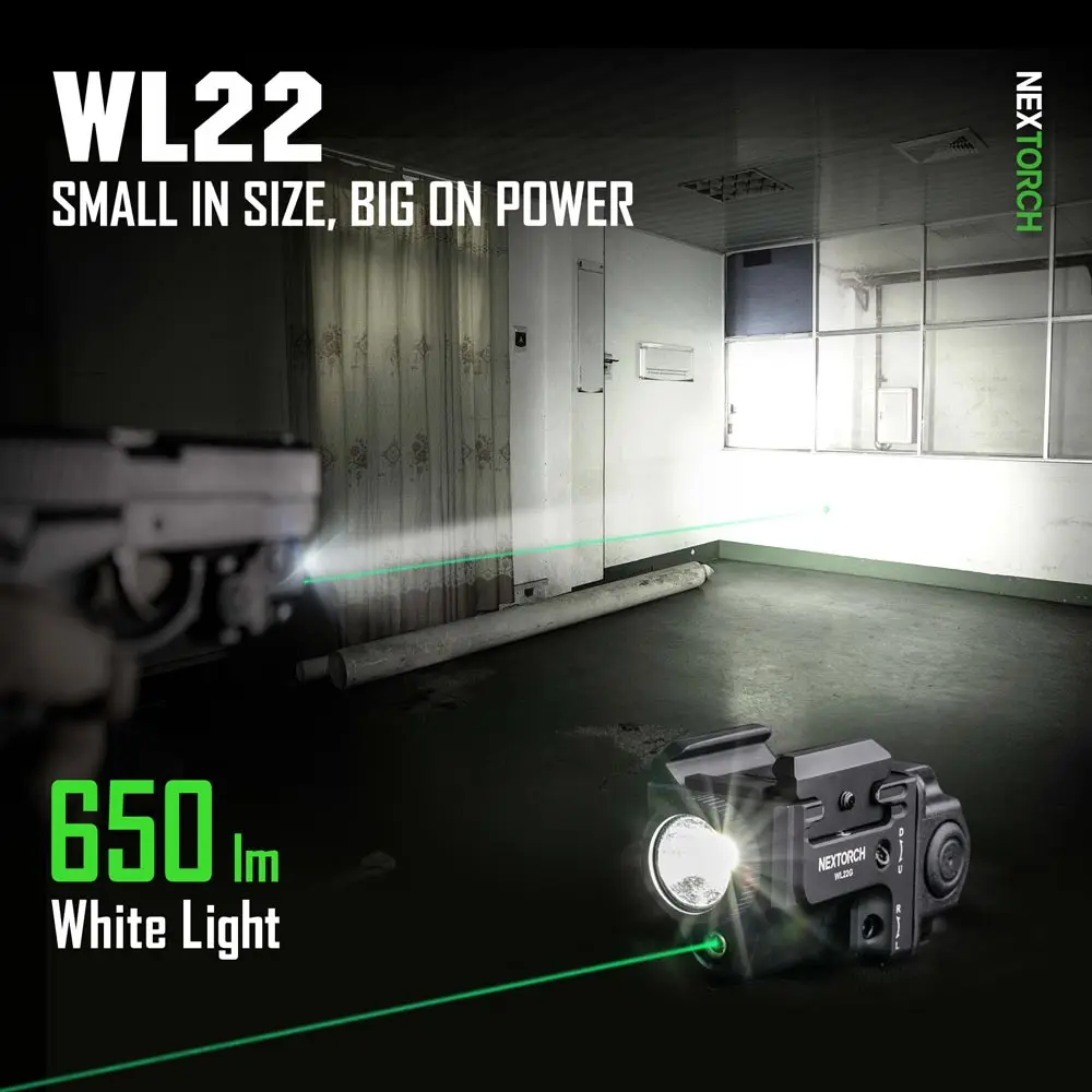 650 Lumens Rechargeable Ultra-Compact Tactical Flashlight with Green Beam and White LED Combo,Compatible with 1913 and G-L Rails
