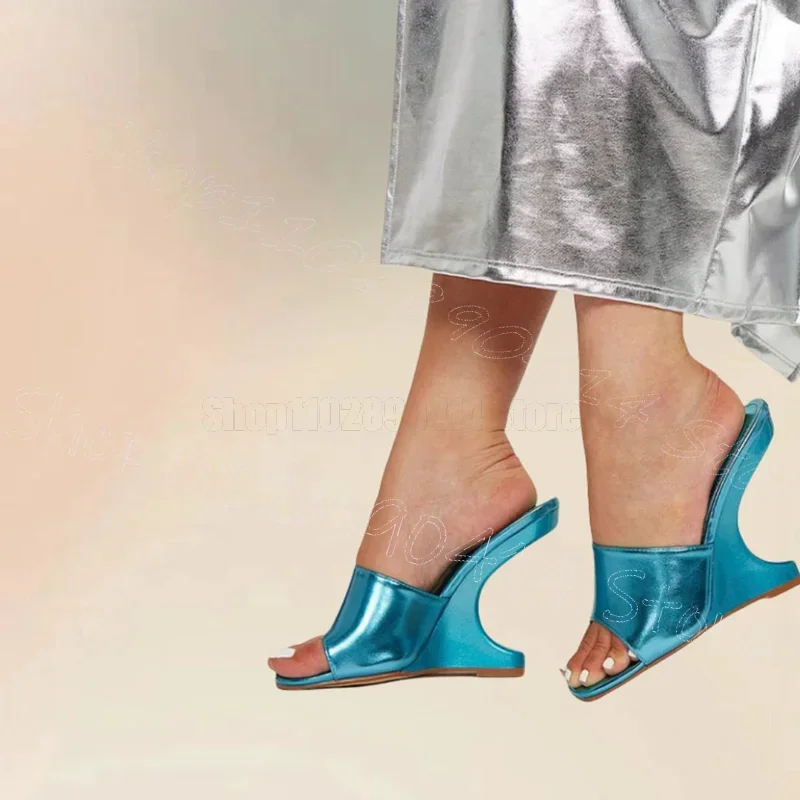 Blue Glitter Strange Style Heels Slippers Slip On Women Shoes Open Toe New Fashion Party Banquet Dating 2026 Zapatos Para Mujere
