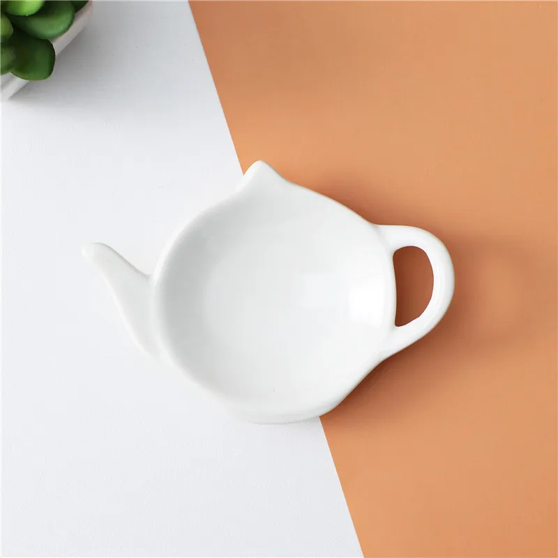 Elegant Ceramic Teapot Shaped Tea Bag Dish Cute Saucer Organizer Tea Tray Set for Table Setting Coaster 3inch