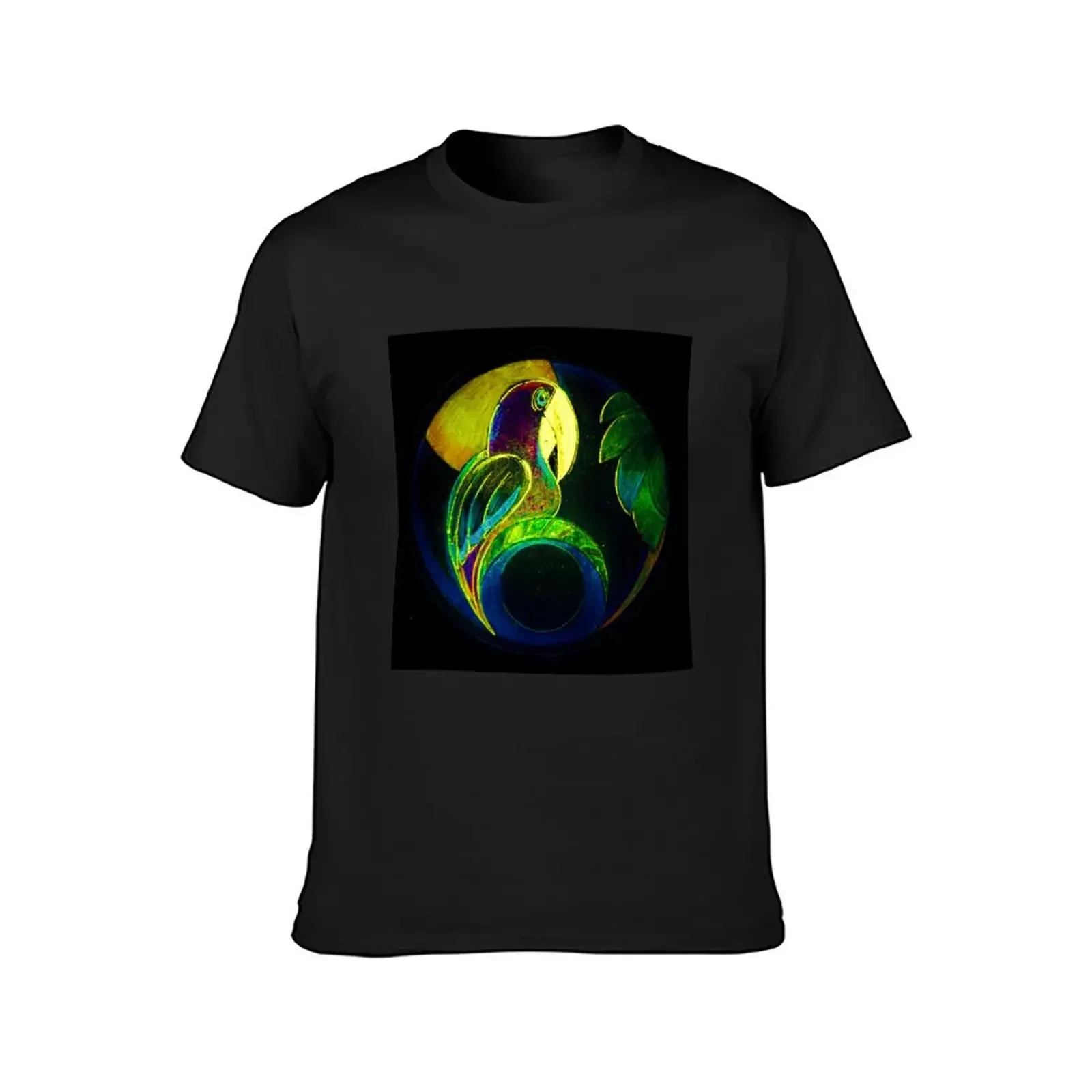 ART DECO PARROT ON BLACK T-Shirt kawaii clothes cotton graphic tees mens t shirts