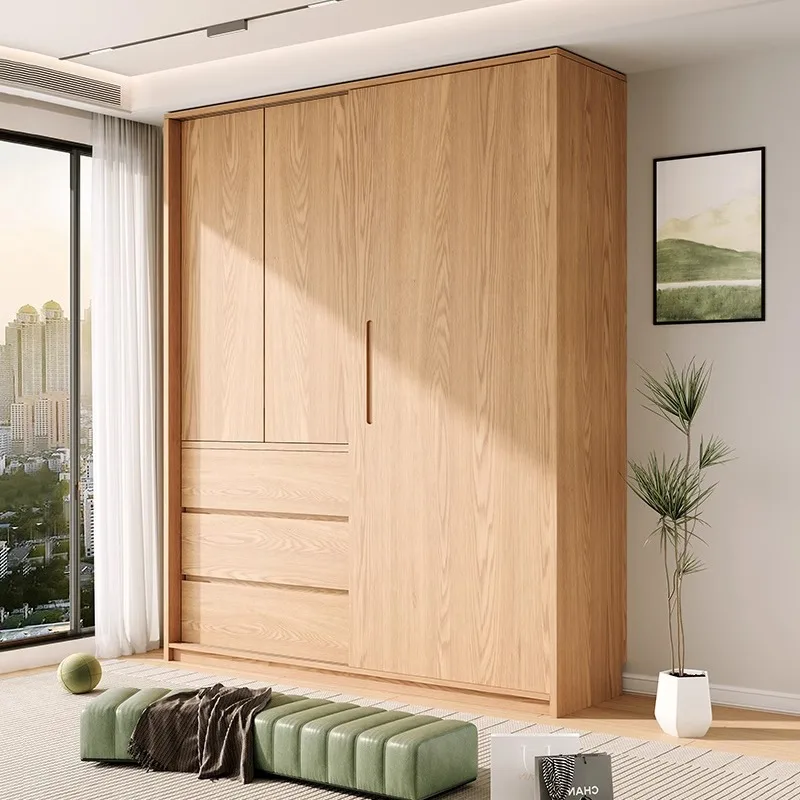 

All solid wood North American oak sliding door wardrobe master bedroom home simple modern sliding door large wardrobe customizat
