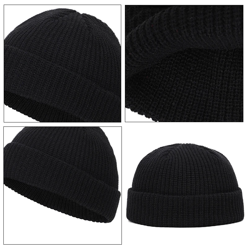 Winter Women Men Solid Color Warm Knitted Brimless Hat Male Beanies Autumn Hip Hop Skullcap Street Men Beanie Unisex Melon Cap