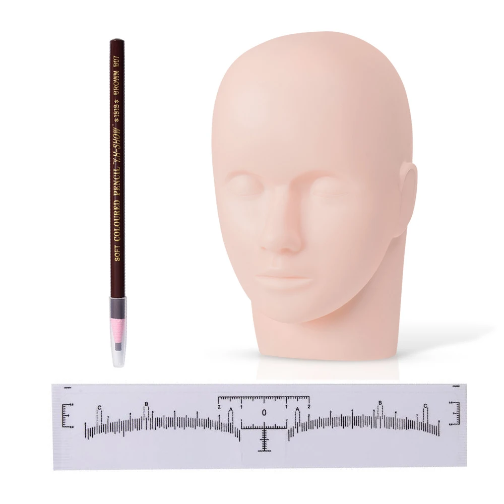 

Head Practice Eyelashes Lash Head Practice Closed Eyes Mannequin Head Massage Makeup Eyelash with Eyebrow Ruler Pen