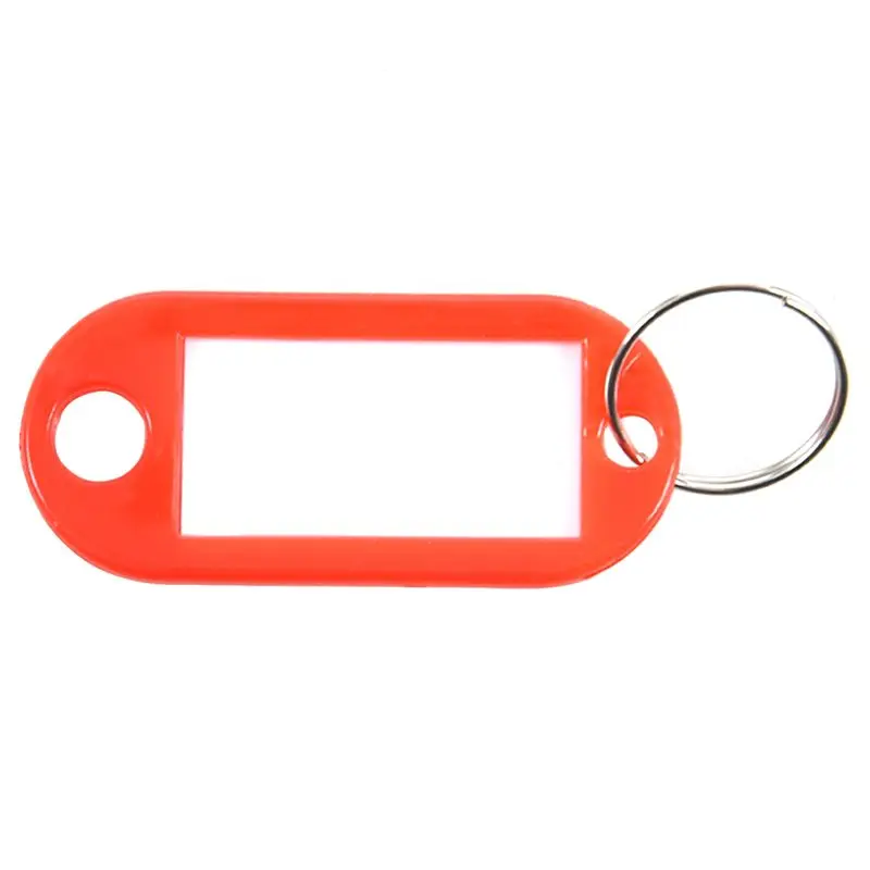 ABRI-90 Pieces Plastic Key-Holders For ID Label Baggage-Key-Rings With Name-Holder Plate, Color: Red
