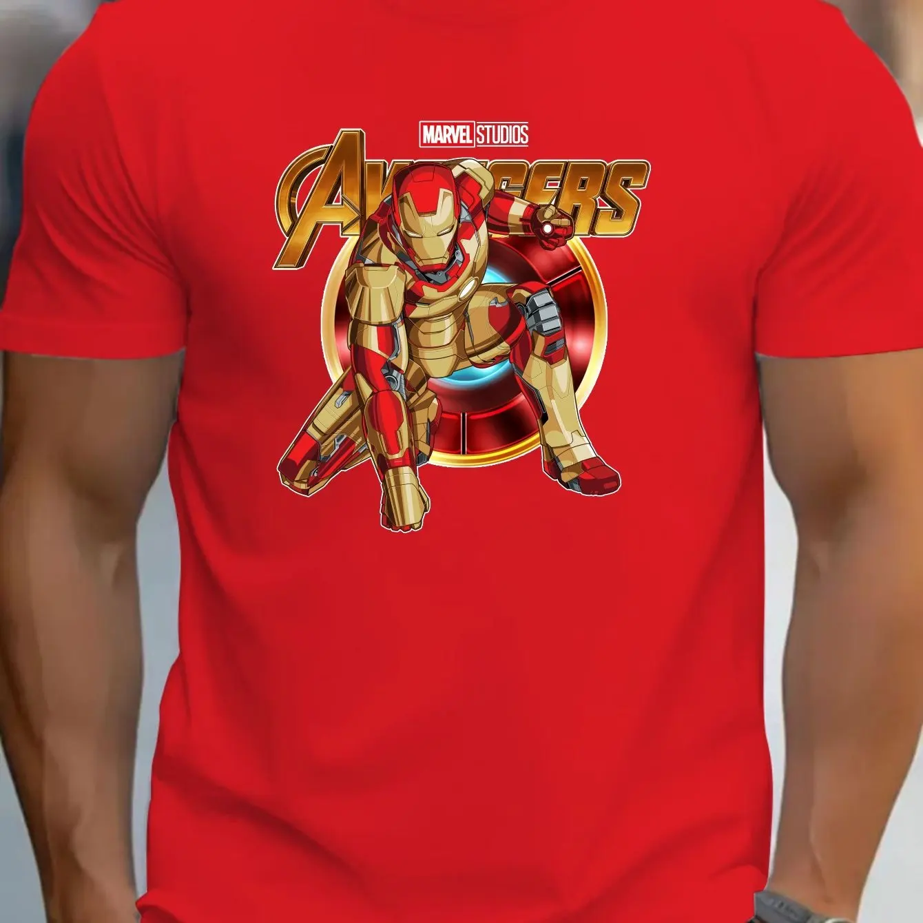 تي شيرت Marvel Genuine المعتمد Avengers Iron Man للرجال برقبة دائرية من القطن كاجوال مريح وجيد التهوية