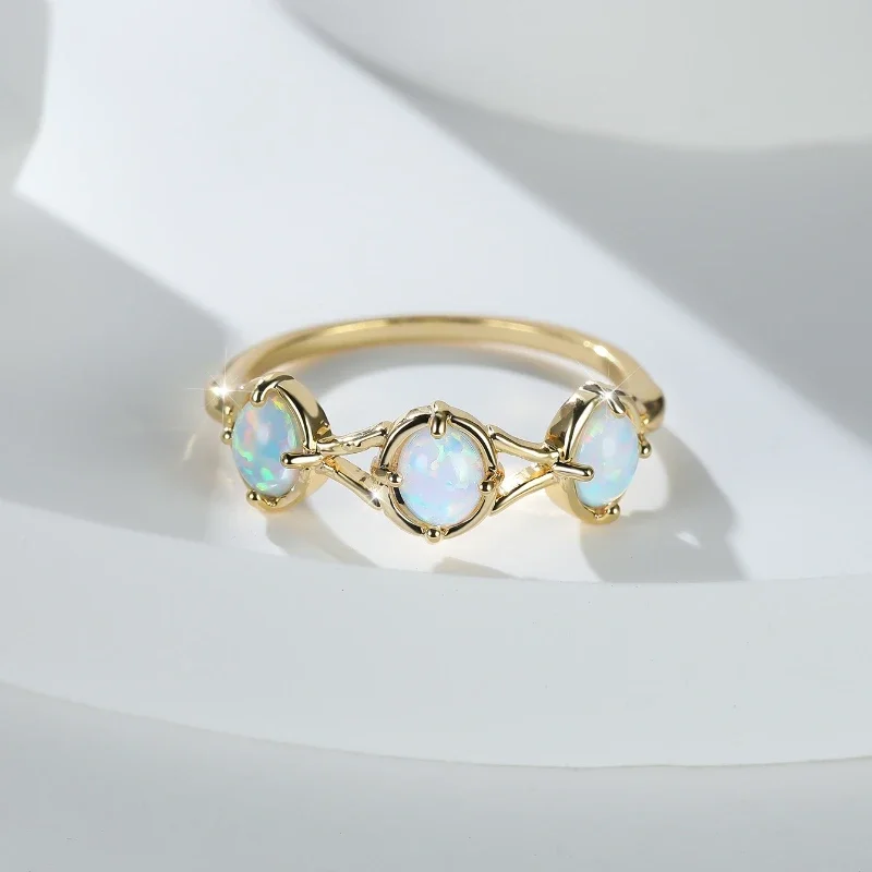 Fashionable Versatile Three-Stack White Australian Treasure Rings Set European American Design Light Luxury Jewelry Accessory