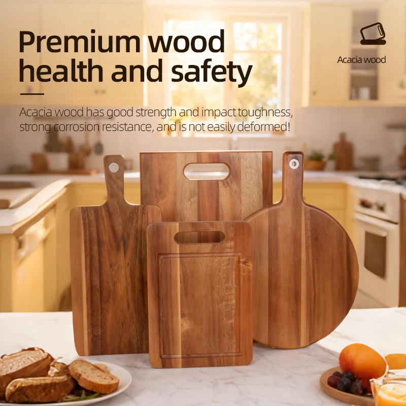 لوح تقطيع خشب السنط مع مقبض كتلة تقطيع خشبية لوح تقطيع الجزار لأداة المطبخ الآمنة للطعام واللحوم والفواكه #6
