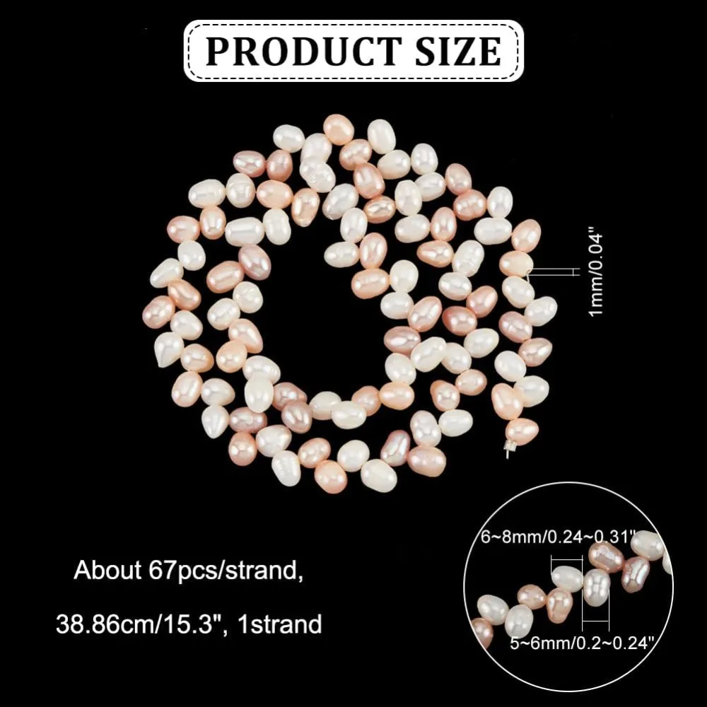 1 Strand About 67 Pcs Natural Cultured Freshwater Pearl Beads, 1mm Hole Rice Shape Colorful Pearl Loose Freshwater Pearl Charms