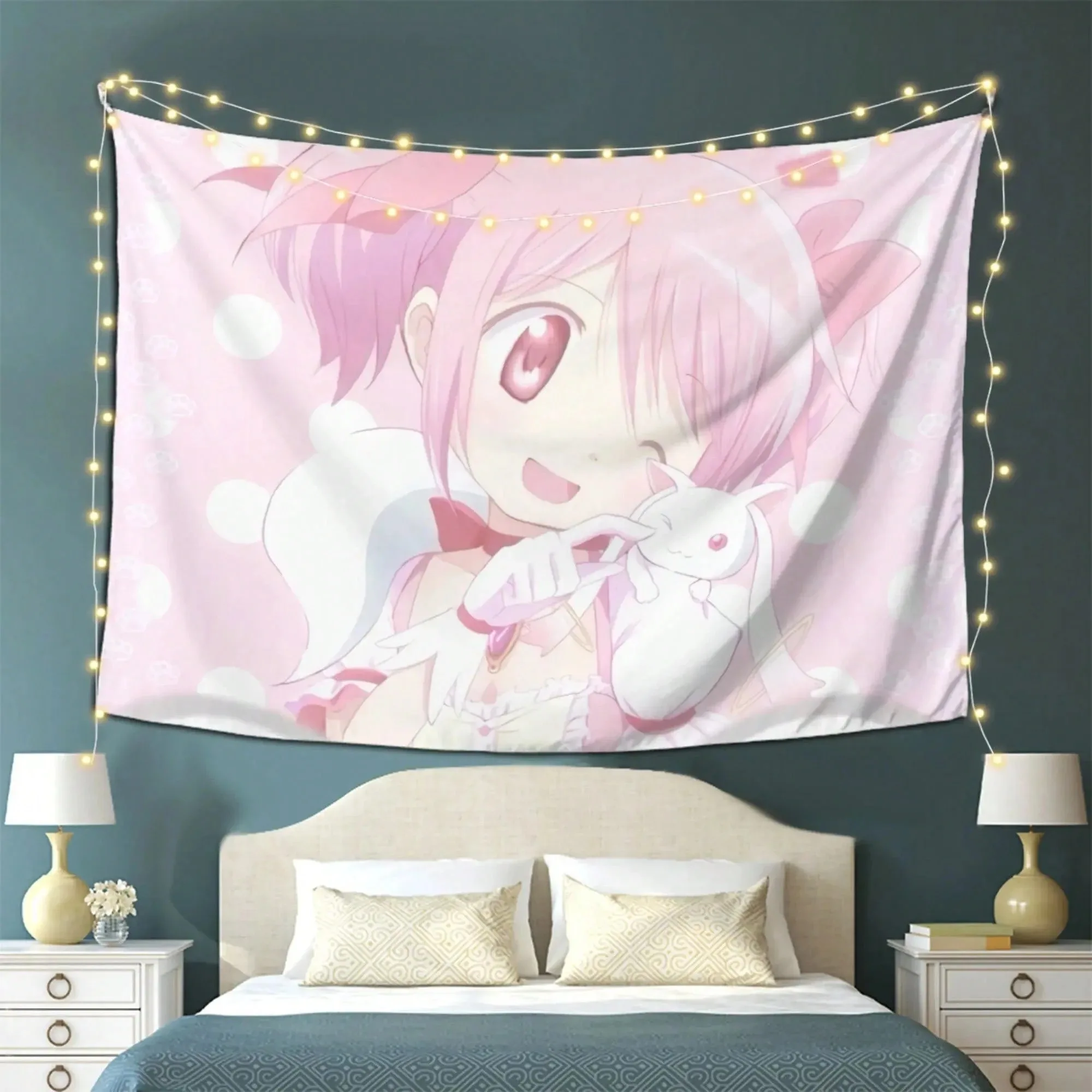 1pc Puella Magi MadokaS Magica Tapestry Madoka And Kyubey Polyester 2D Print,For University Dormitories, Bedrooms, Living Rooms