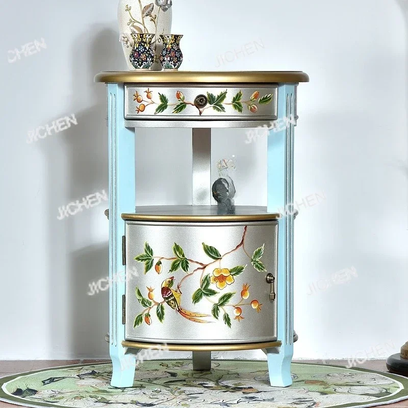 

HX Side Few Solid Wood Living Room Retro Old Small Round Table Small Coffee Table Sofa Side Cabinet Corner Few European Style