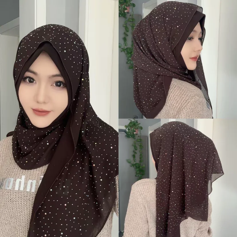 

10 цветов, блестящие мусульманские хиджабы для молодых девушек, модные и стильные, мгновенно надеваемые.