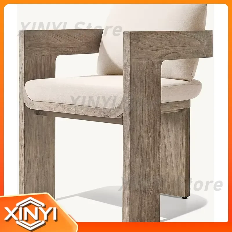 Modern Luxury Upholstered Wood Frame Outdoor Furniture Set for Hotel Garden Terrace Park Teak Dining Chairs for Commercial