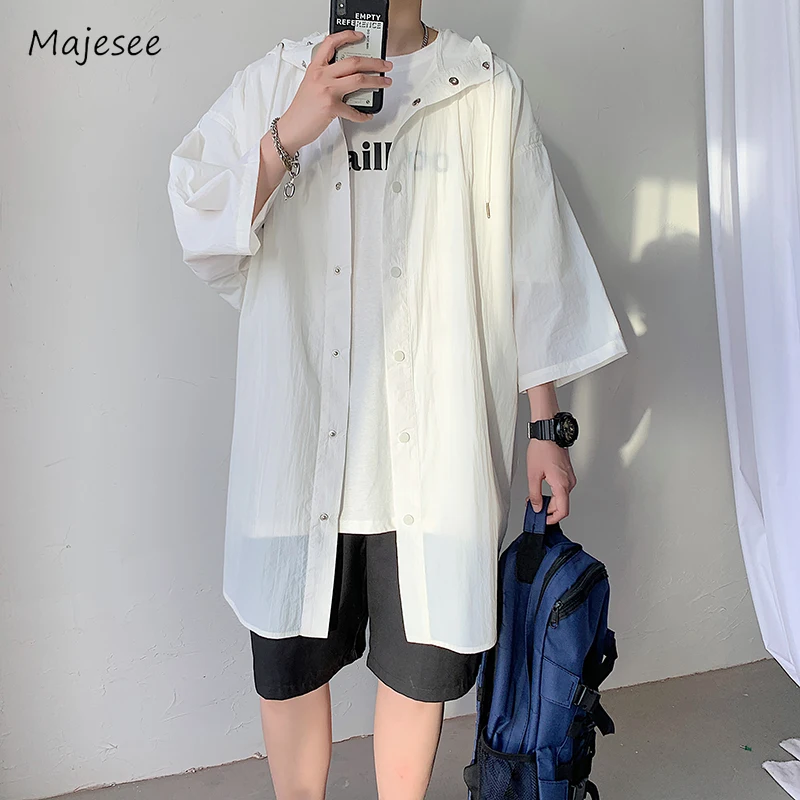 Jackets Men Fashion Hooded Solid Color Simple Summer Breathable Loose Daily American Style Unisex Sun Proof Outdoor Streetwear