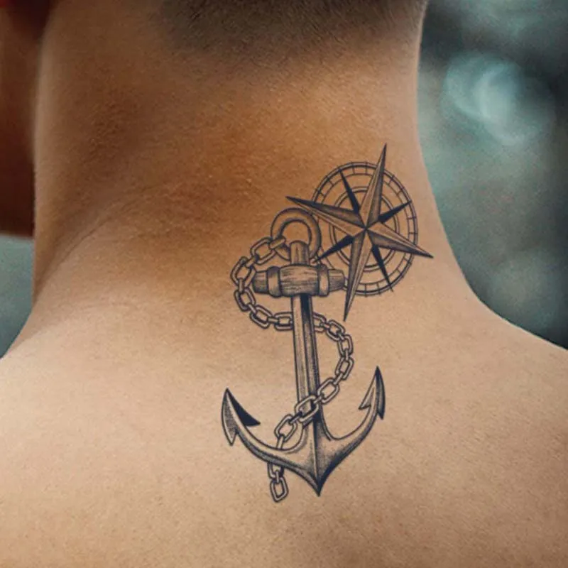 2pic Temporary Waterproof Geometric Pattern Tattoo With 3 Boat Anchor Pointers, Lasting For 1To 2Weeks,For arm and neck