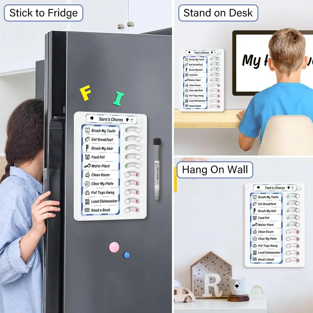 Kids Bedtime Routine Chart Kids Chore Chart Set with Sliding Buttons Magnetic Stickers Wall Mounted Task Planning for Routine