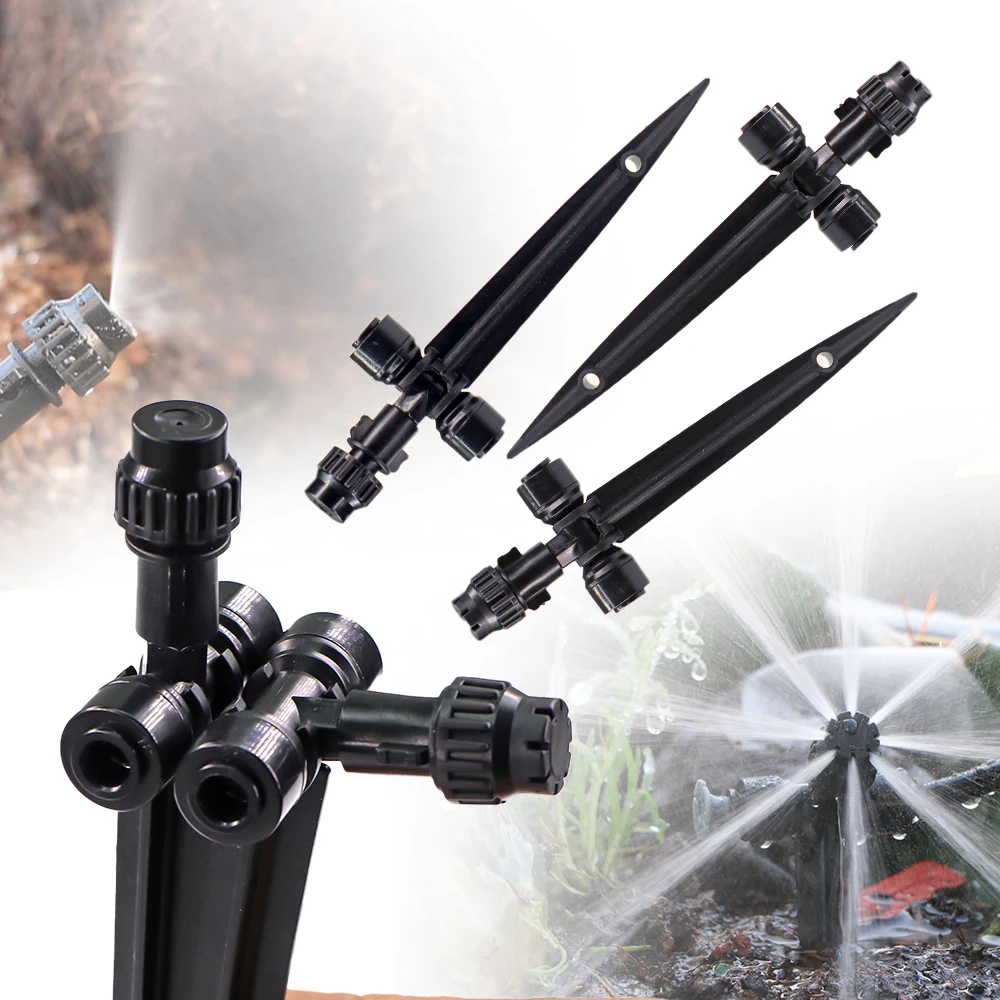 

Adjustable 8-holes Drippers with Stake 180° Bend Quick Insert Misting Nozzles Atomization Sprayer DIY Garden Irrigation Watering