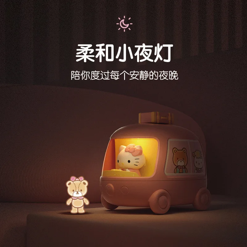 New Kawaii Humidifier KT Cat Cinnamoroll Double Decker Bus Anime Figures Night Light Wireless Mute Prevent Dryness Cute Kid Gift