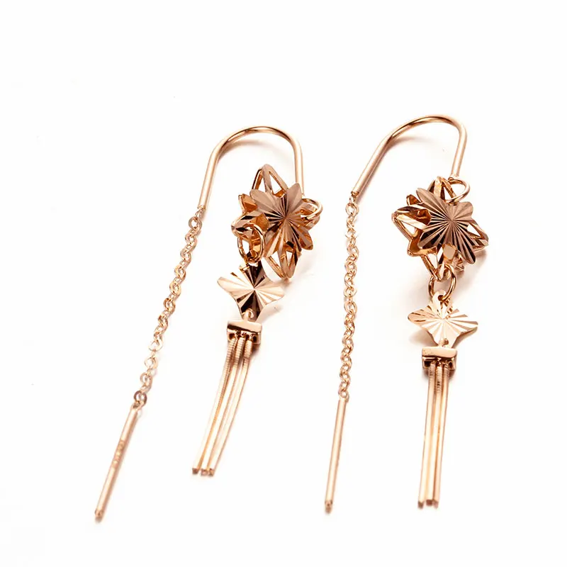 Classic 585 Purple Gold earrings for women Plated 14K Rose Gold Tassel Soft Chain Style New in high-level earings Jewelry