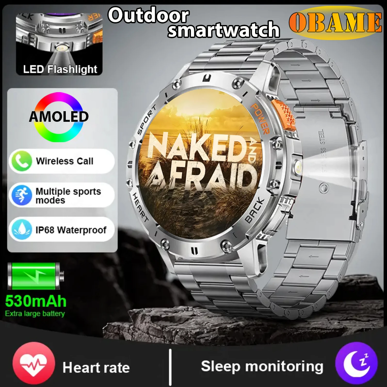 

OBAME Outdoor Men Sports Smart Watch Bluetooth Call Heart Rate Fitness Tracker Waterproof Clock Smartwatch ForAndroid IOS 530mAh