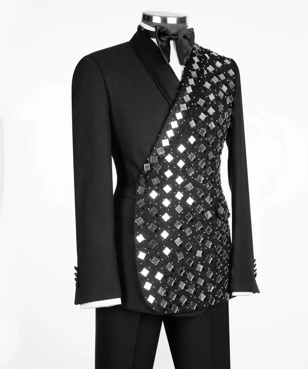Gorgeous Wedding Tuxedos Crystal 2 Piece Set Jacket Pants Men Suit Plus Size Shawl Lapel Long Sleeve Evening Blazers Customized