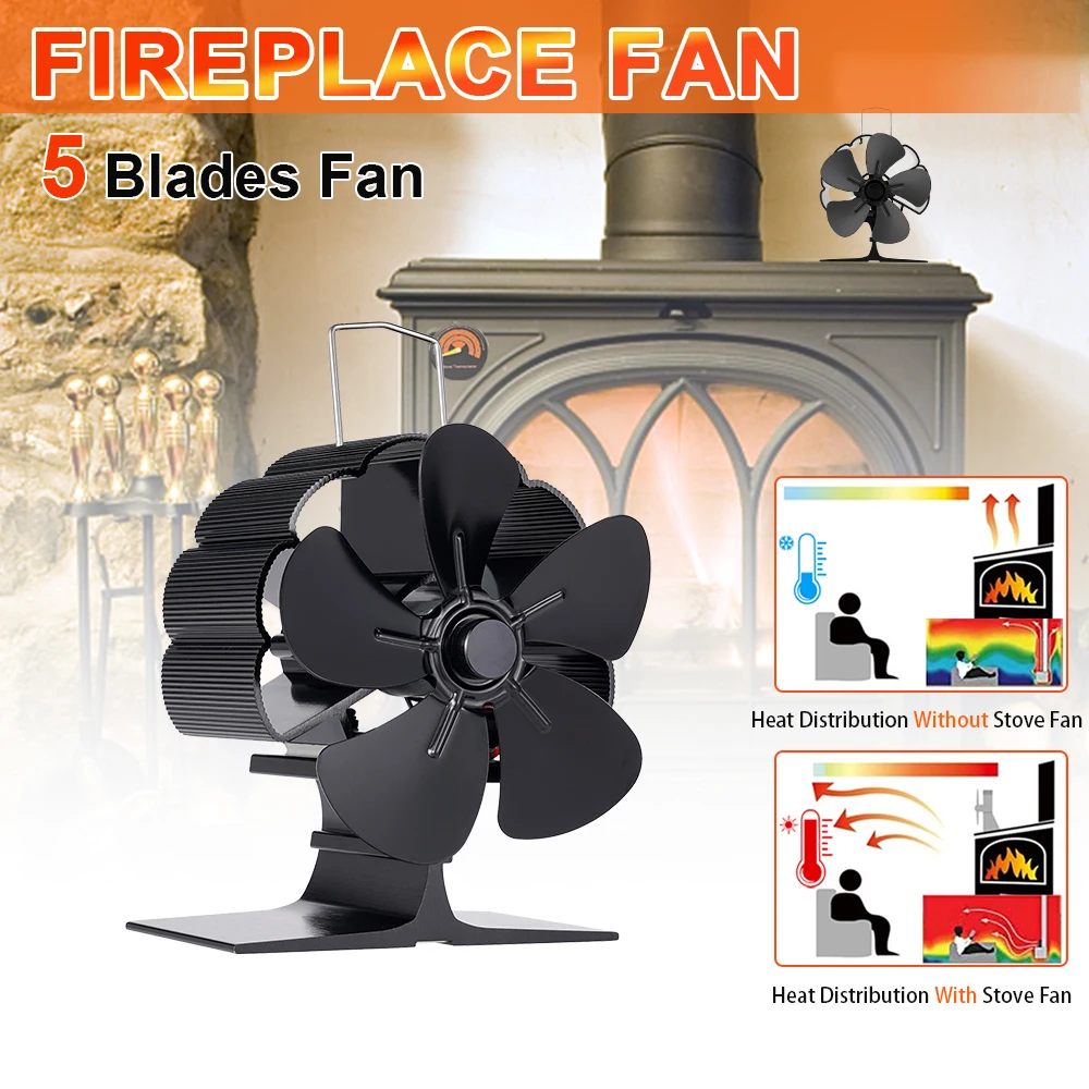 

Fireplace Fan Mini 5-Blades Standing Hot Air Log Wood Burner Stove Fan Eco-fan Quiet Fan Fof Winter Warm Heater Efficient Heat