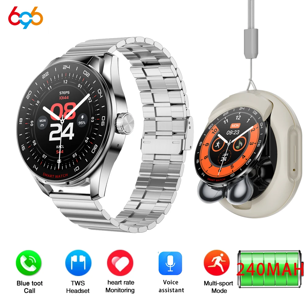 2 In1 Earphones Smart Watch Blue Tooth Call Watches Outdoor Sport Heart Rate Health Smartwatch Music Playing Voice Assistant