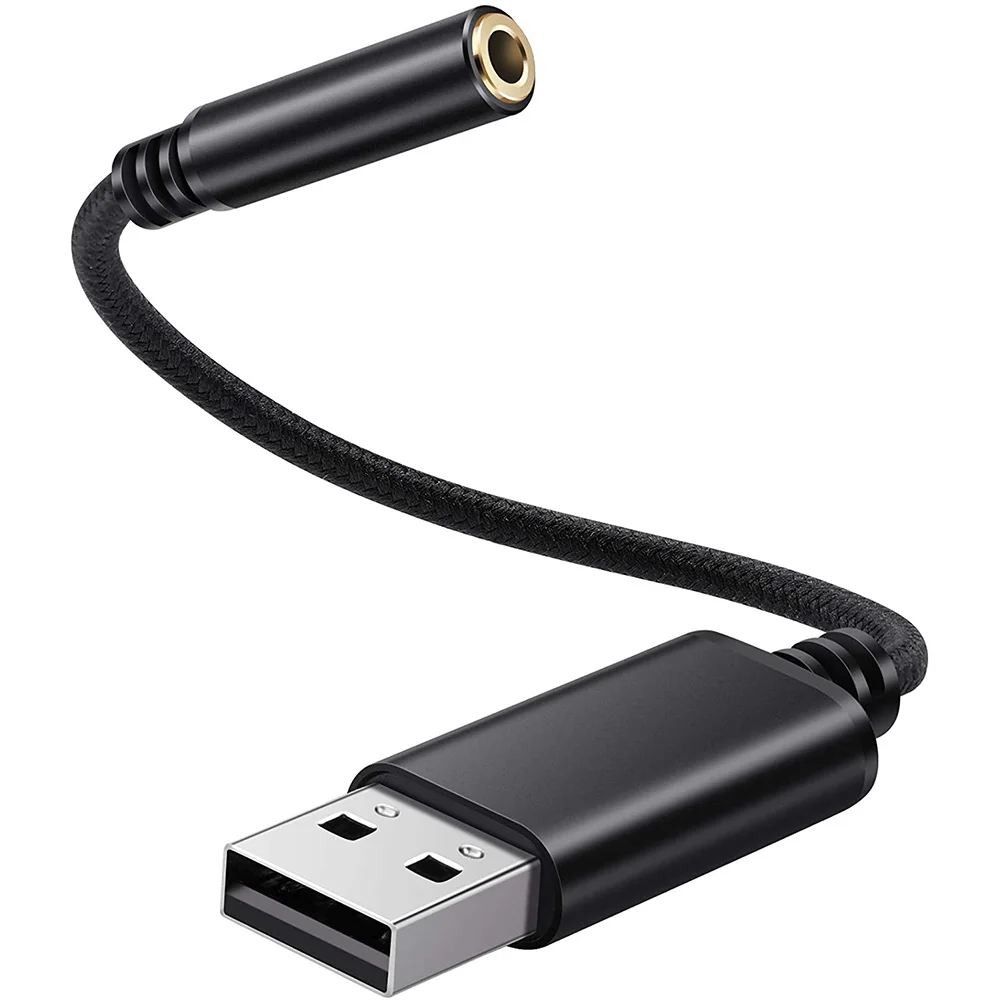 USB para 3,5mm fone de ouvido adaptador de áudio, placa de som estéreo externa para PC, laptop, PS4, Mac, preto, 0,6 pés