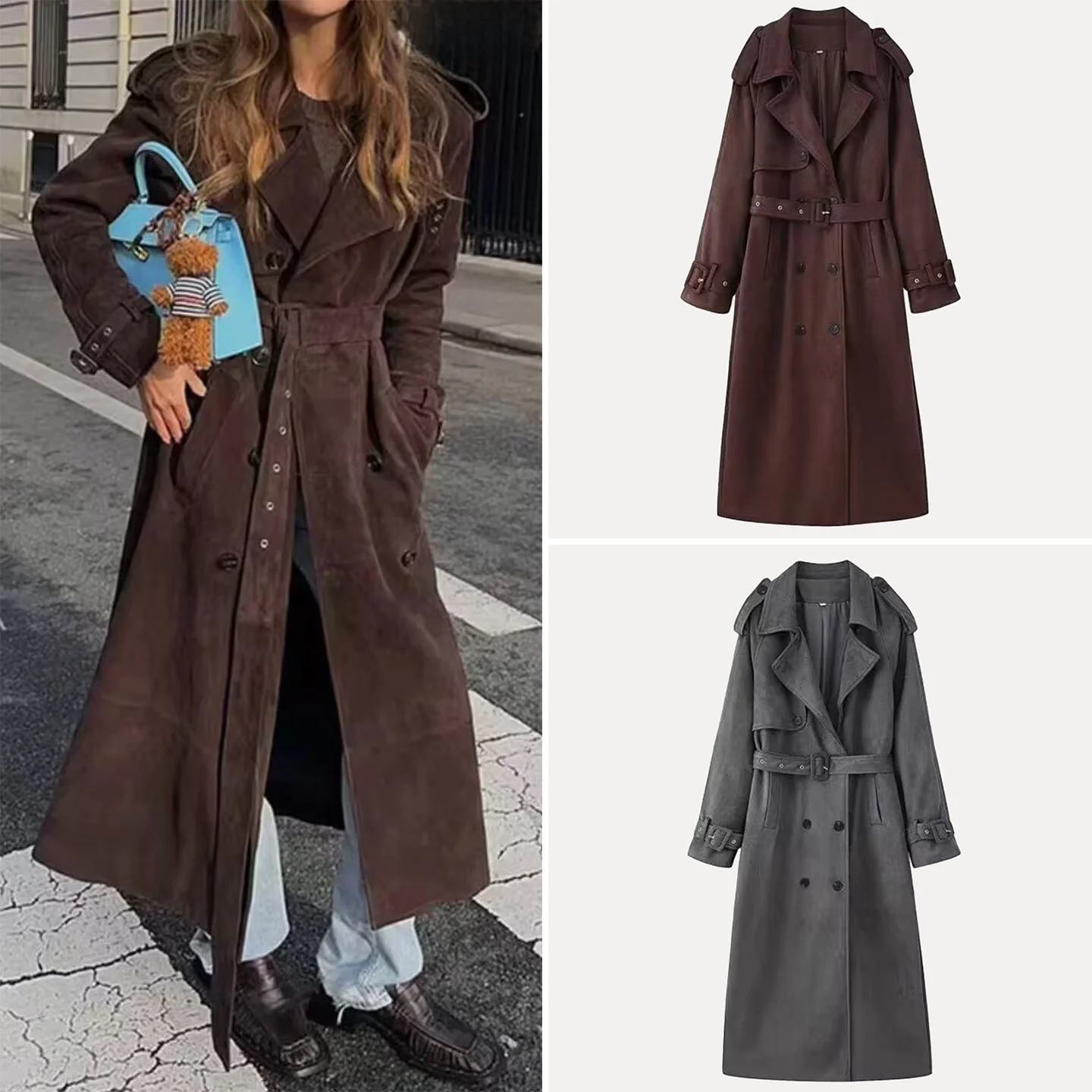 

Ele повседневное двубортное длинное шерстяное пальто, осеннее новое поступление, женская модная верхняя одежда от Z