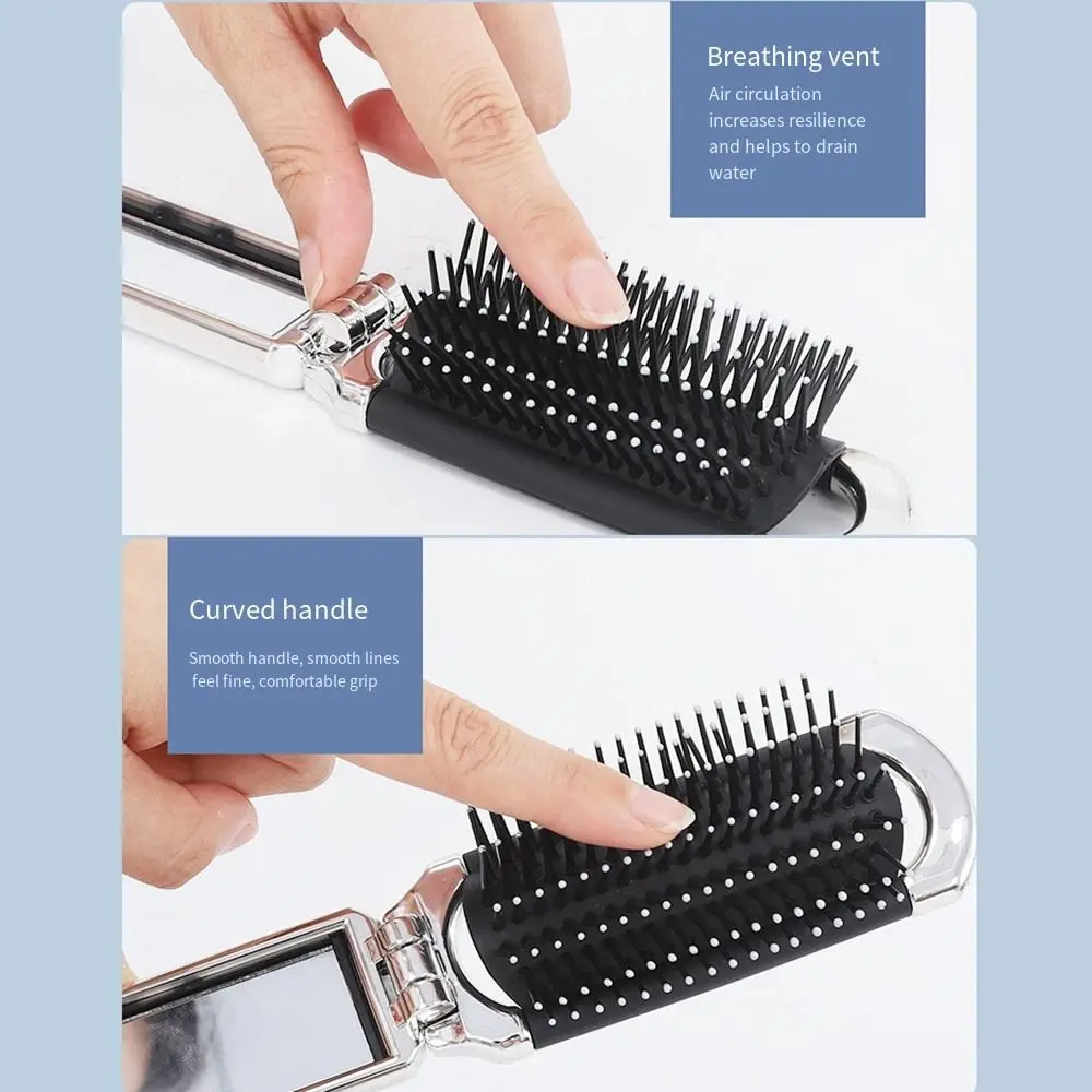 Simple Round Pocket Mirror with Comb Dual Use Silver Folding Air Bag Comb Scalp Massage Mini Makeup Mirror Girl Women