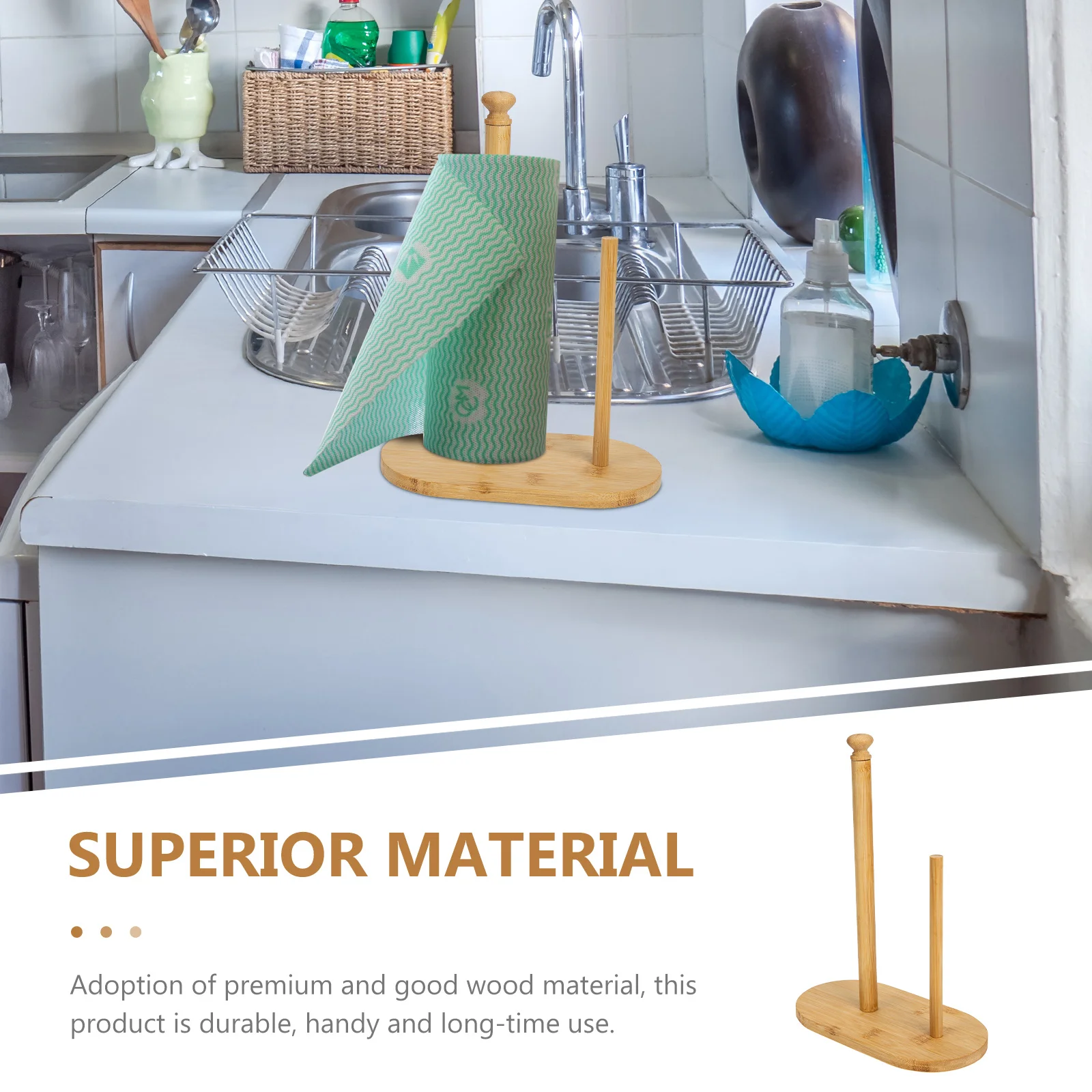 

Bamboo Paper Towel Holder Wooden Roll Paper Rack Dual Rod Countertop Dispenser For Kitchen Bathroom Office Home Use