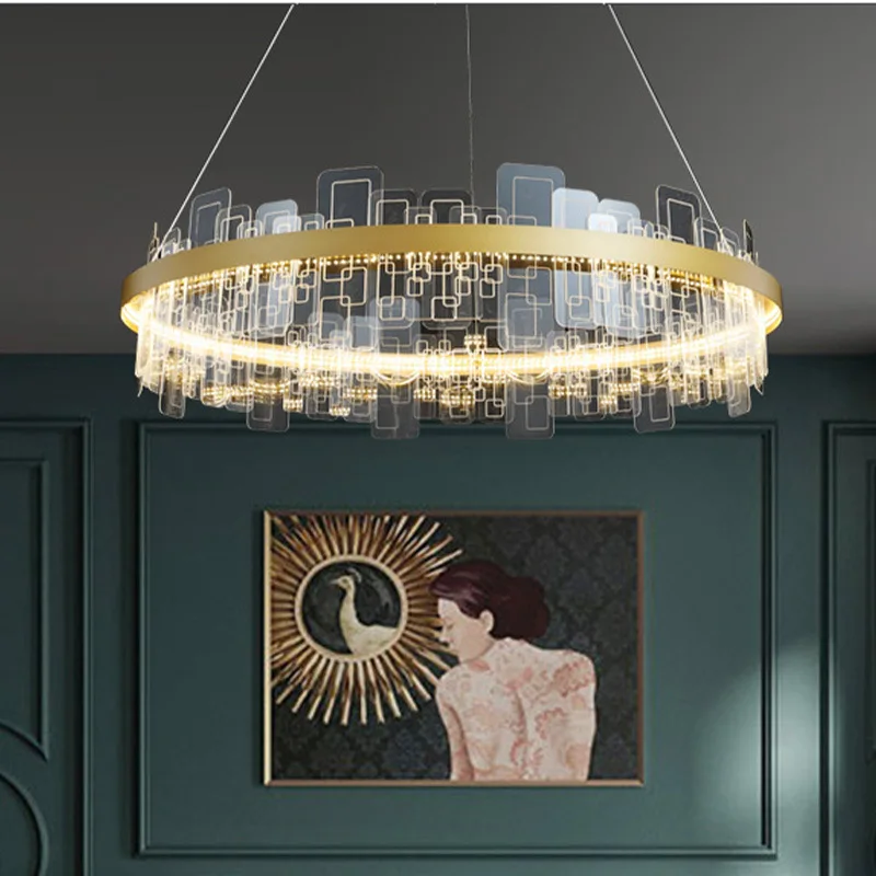 

Nordic atmospheric round chandelier living room study personality acrylic electroplating post-modern creative chandelier