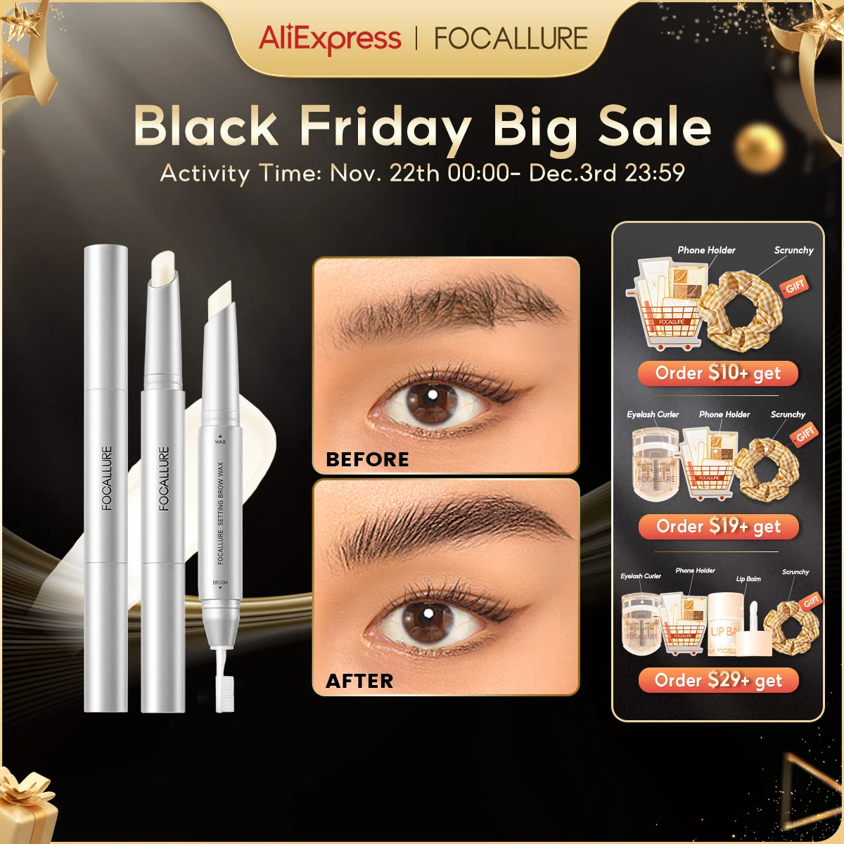 FOCALLURE 3D Eyebrow Gel Eye Brows Wax Pencil Waterproof Long-Lasting Double Head 2 In 1 Eyebrow Enhancer Gel Makeup Cosmetics