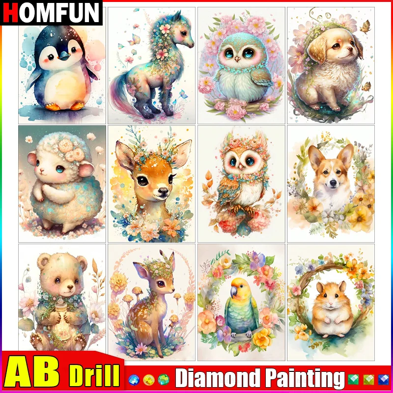 

HOMFUN AB квадратная круглая дрель 5D алмазная живопись экологические поделки полная алмазная вышивка "животное сова олень собака" домашний декор