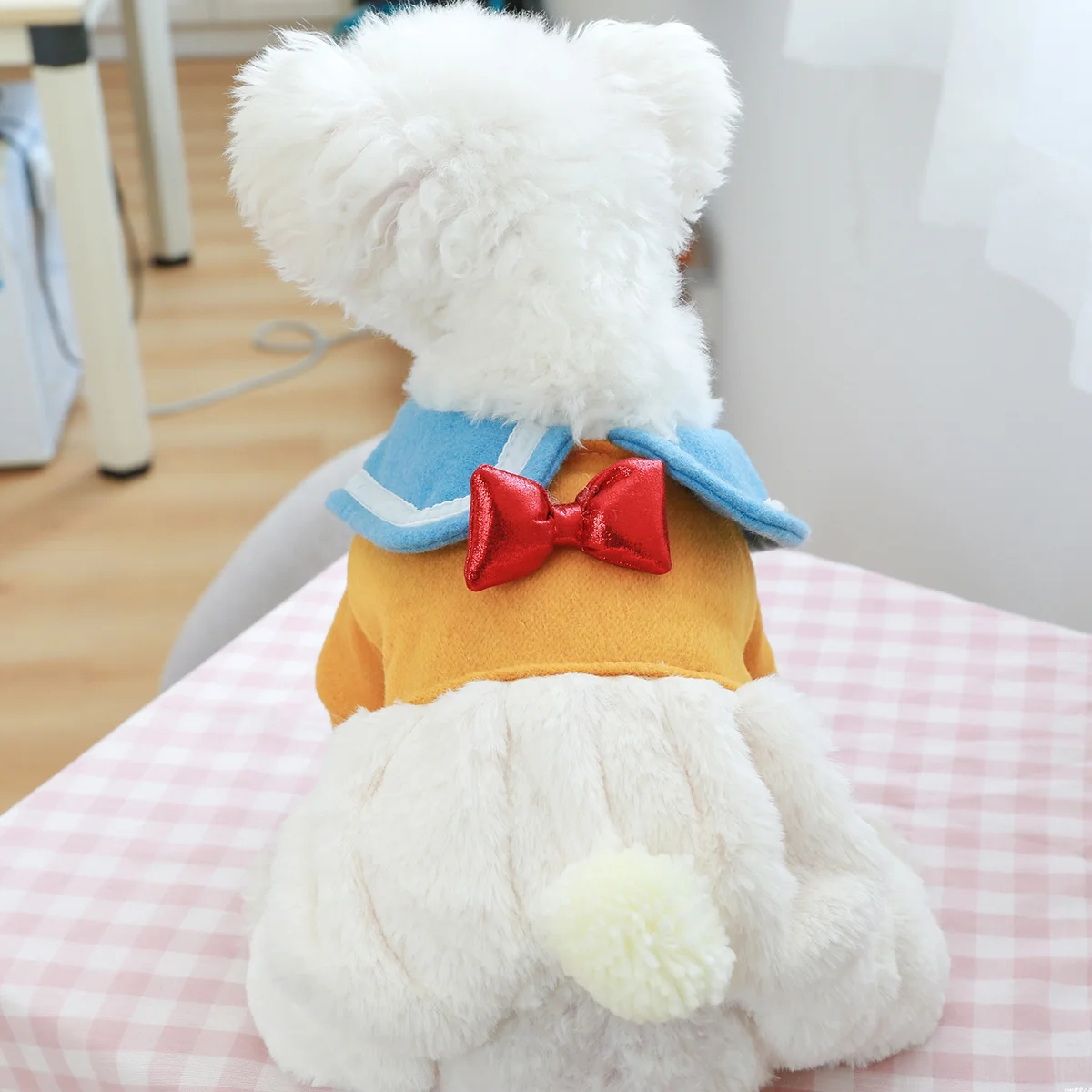 1PC Pet Clothing Winter Snowy Yellow Duck Plush Thickened Warm Four legged Cotton Coat Suitable for Small and Medium sized Dogs