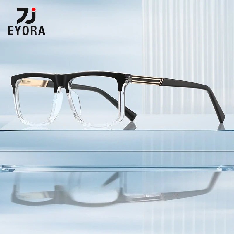 

EYORA Currents Square Men Business Reading Glasses Anti Blue Light Myopia and Hyperopia Photochromic Prescription Eyewear Lens