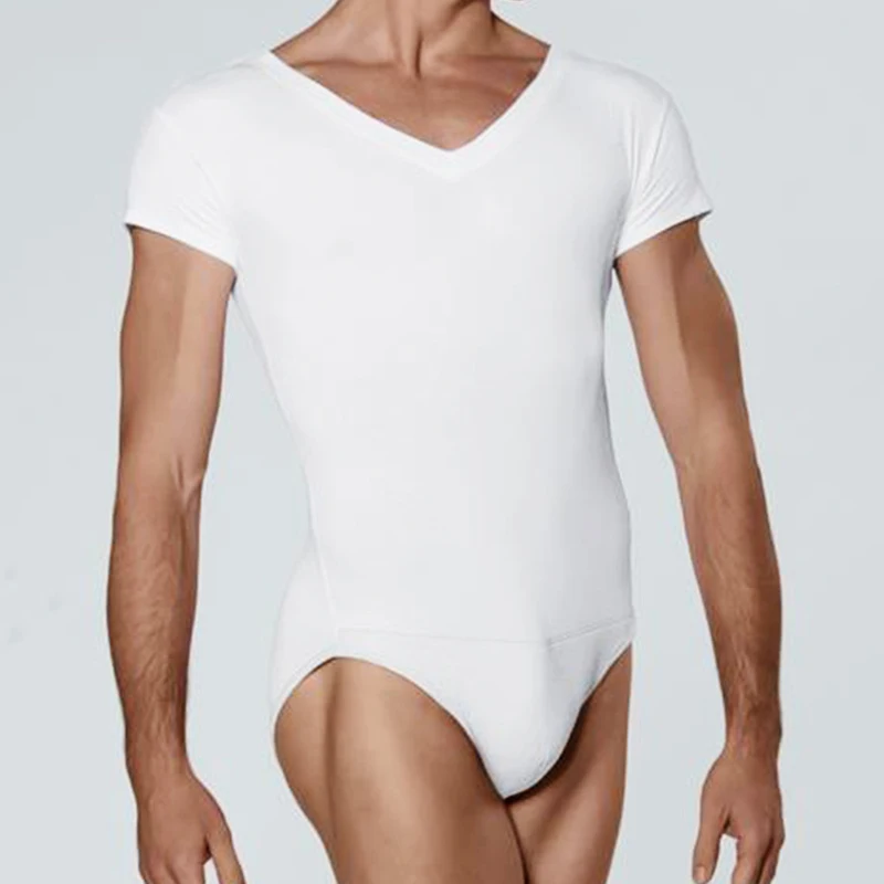 Mens Gymnastic Leotard Bodysuit for Ballet Dancing Short Sleeve Acrobatics Stretchy Gymnastics Leotard Jumpsuit Dancewear