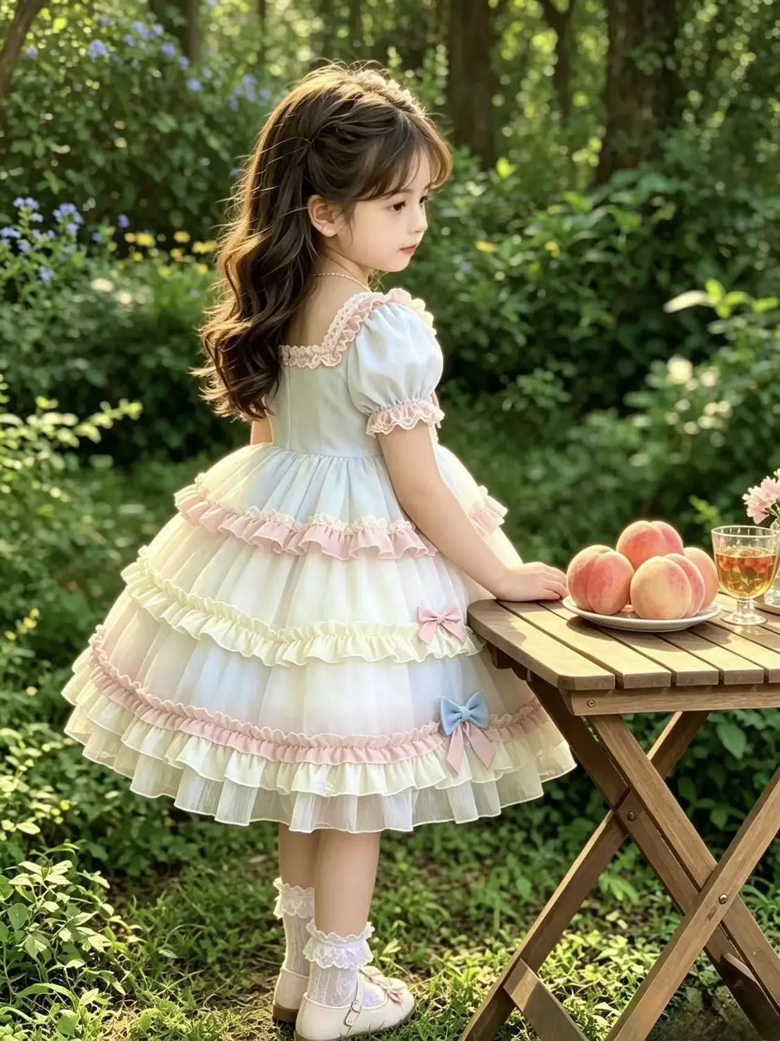 Girls Summer Lolita Cake Dress 2026 New Bow Princess Gown Kids Sweet Fashion Tulle Party Dress