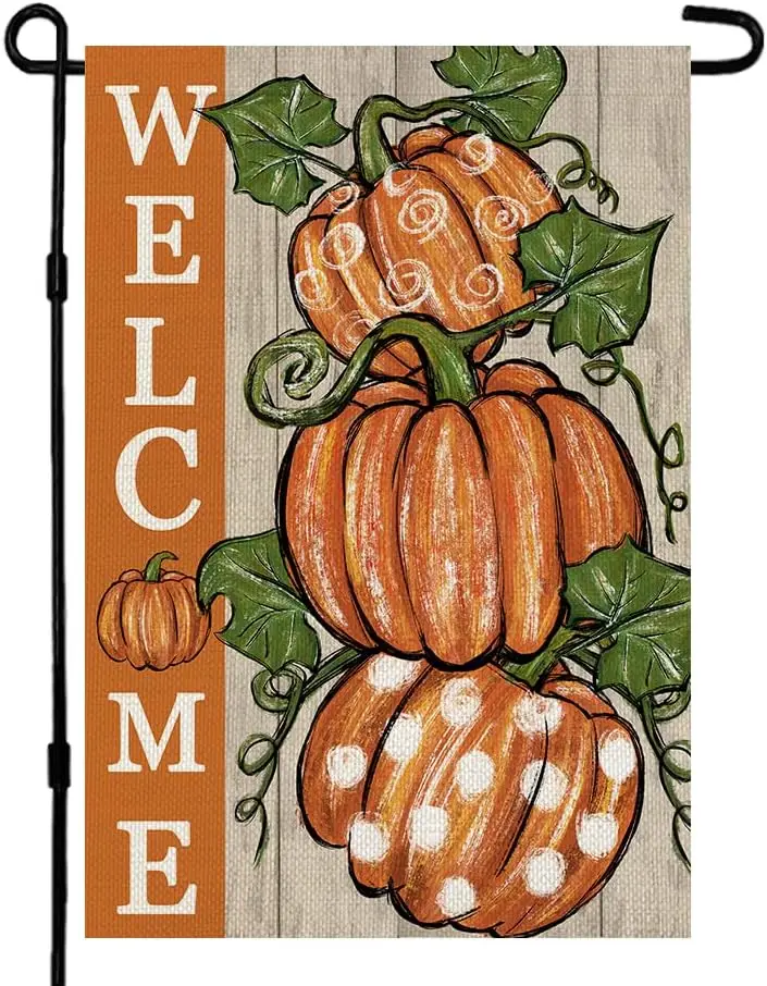Fall Garden Flag Pumpkins 12x18 Inch Double Sided Small Burlap Yard Decoration for Outside | Weather resistant, double-sided uui