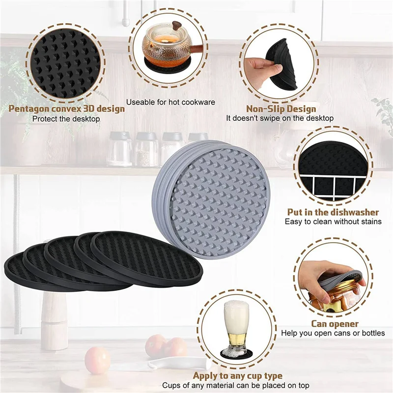 

ABPQ-30 упаковка подставок для напитков, силиконовые подставки с держателем, нескользящая защита, моющиеся подставки для чашек, термостойкие