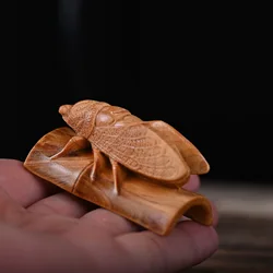Boxwood Wood Carving Figurine Animal Cicada Ornament Wooden Crafts Home Decoration Gift Collection Souvenirs