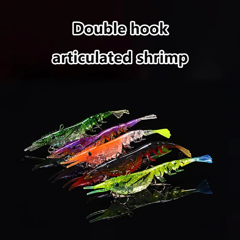 Realistic Shrimp Fishing Lures Multi-Jointed Double Hooked PVC Bait Body Multi Section Tail Bionic Lure