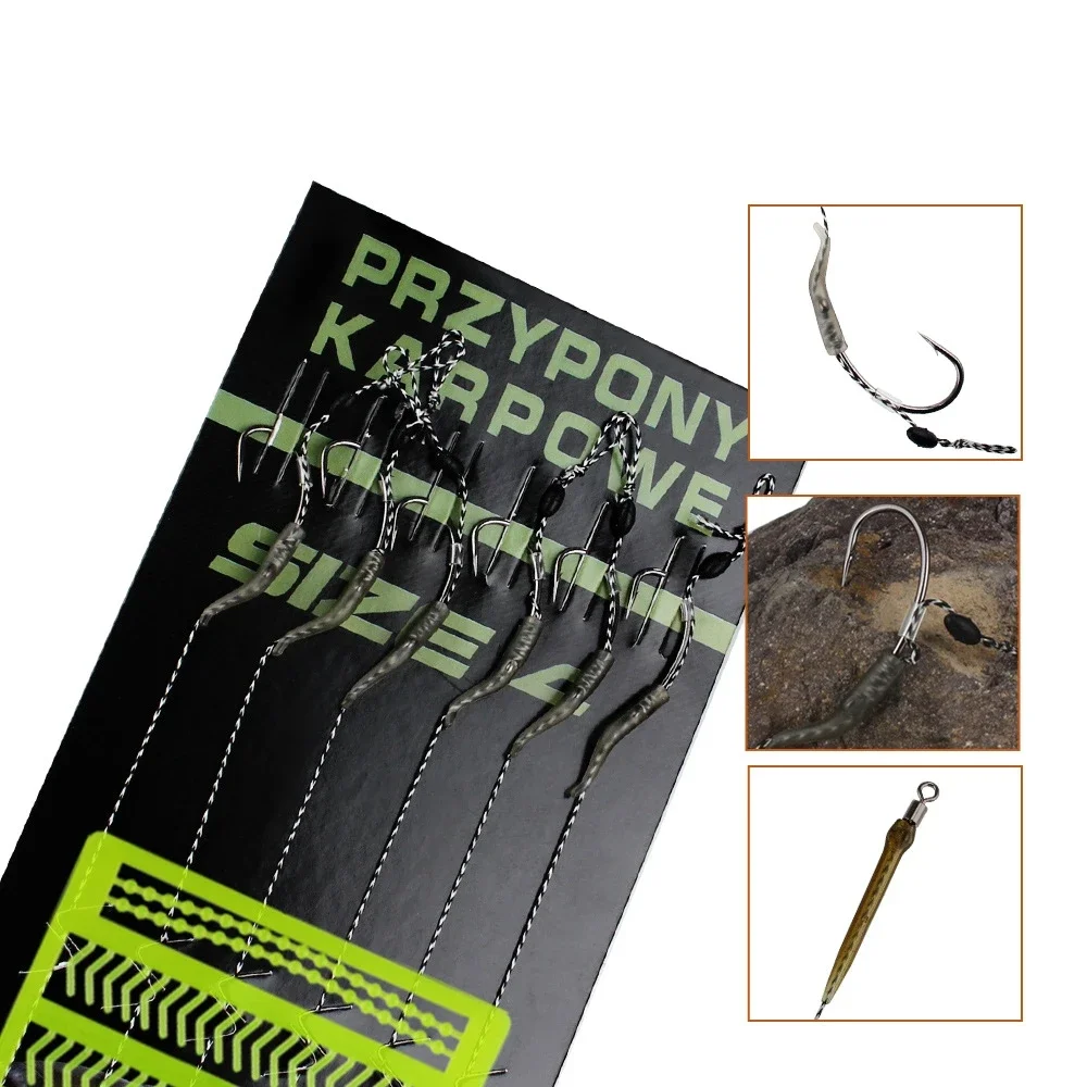 Carp fishing hook set with fishing line, Boilie hook for carp fishing, accessories with cross-mouthed, biomimetic, 6PCs