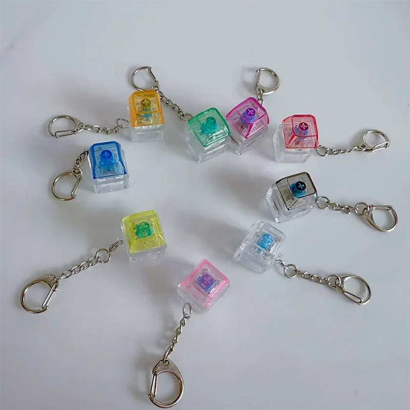 LED Keyboard Keychain Mechanical Button Fidget Key Switch Caps Finger Toys Relief Stress Small Gifts Car Key Ring For Adults