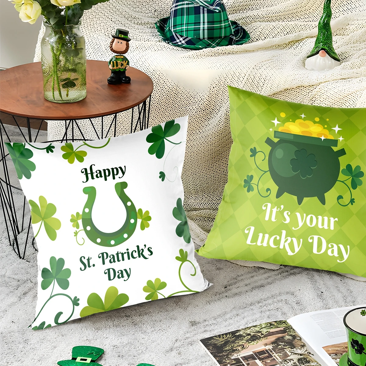 St Patrick's Day Cushion Covers Green Shamrock Pillowcase Clover Lucky Throw Pillowcase Happy St Patrick's Day Party Decorations