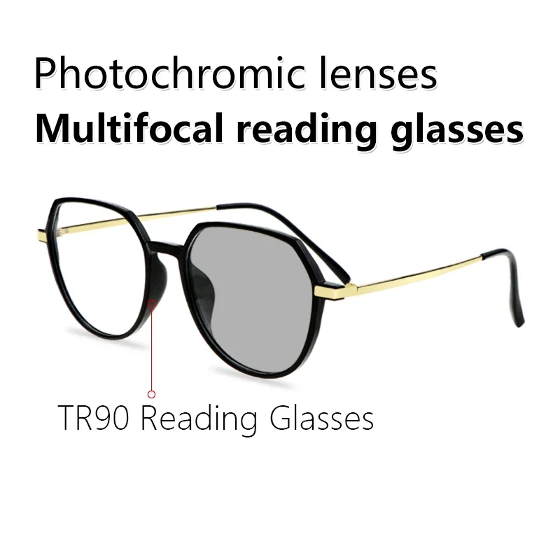 Photochromic Progressive Reading glasses Computer Readers No Line for Mid-Near Range Approx 3ft Presbyopia Eyeglasses for Women