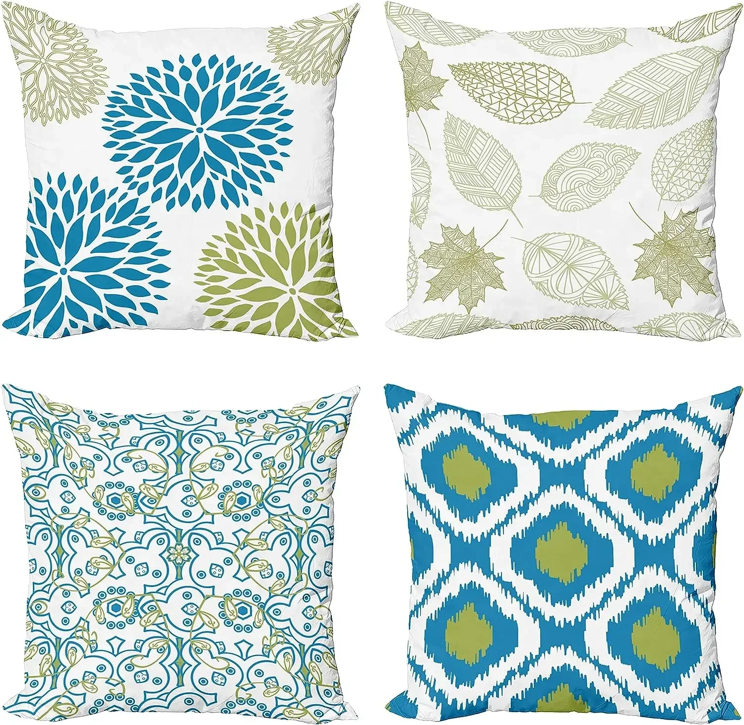 Retro Pillow Cover Cushion Cover Leaves Dahlia Pattern Geometric Art Pattern, Digital Printing, Olive Green White 45x45